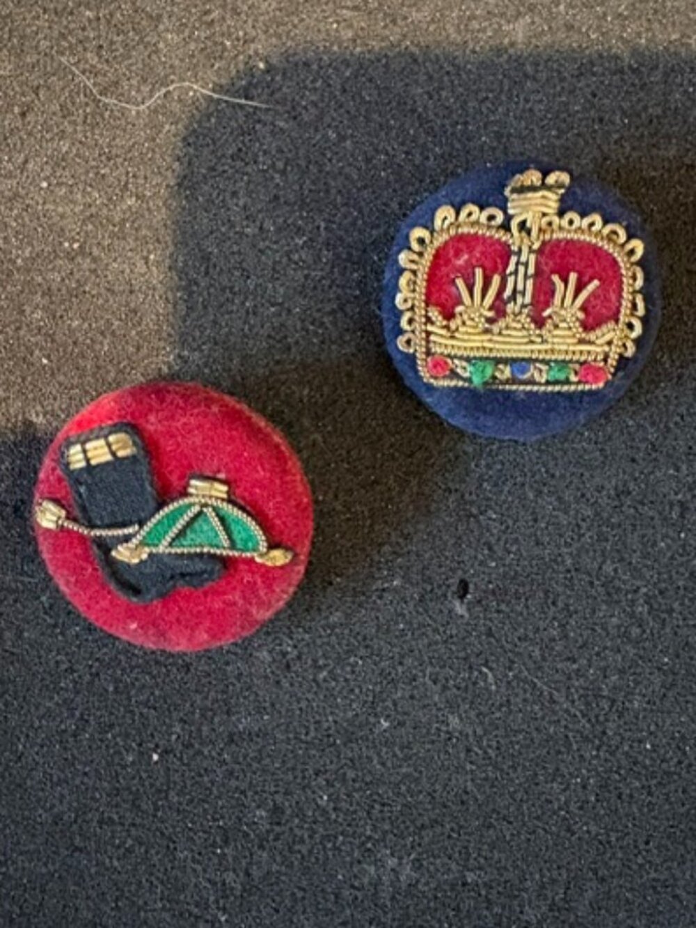Set of Two Charming Vintage Embroidered Royal Equestrian Buttons Pins